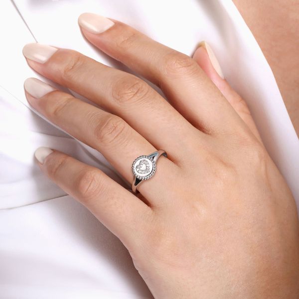 SS Diamond Heart Signet Ring Image 2 Carroll's Jewelers Doylestown, PA