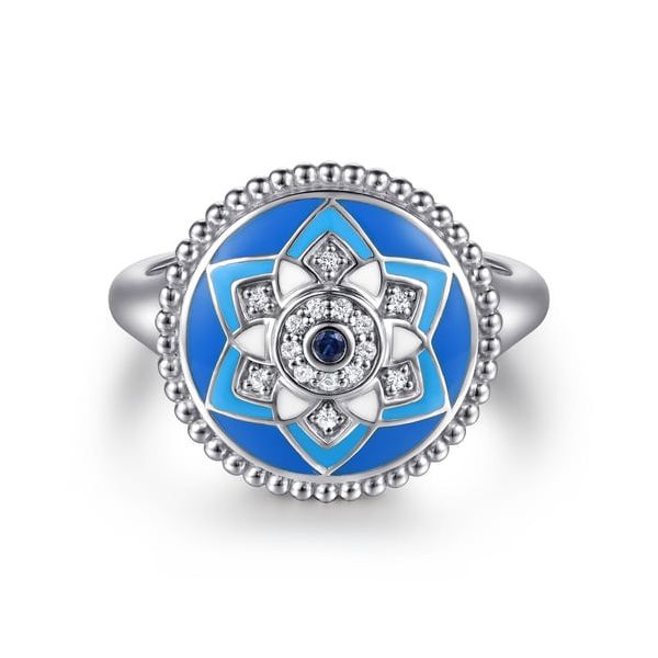 Silver Blue and White Ename ring with sapphires Carroll's Jewelers Doylestown, PA