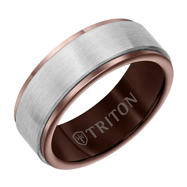 Gents Two Tone Band - 8MM Espresso Tungsten Carbide Ring...
