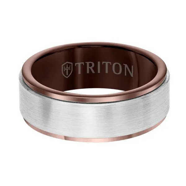 Gents Two Tone Band - 8MM Espresso Tungsten Carbide Ring...