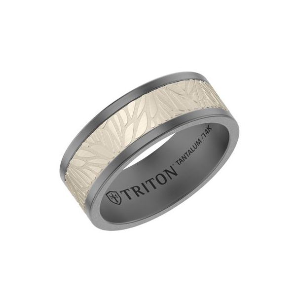 Tantalum and white gold band with engraved inlay Image 2 Carroll's Jewelers Doylestown, PA