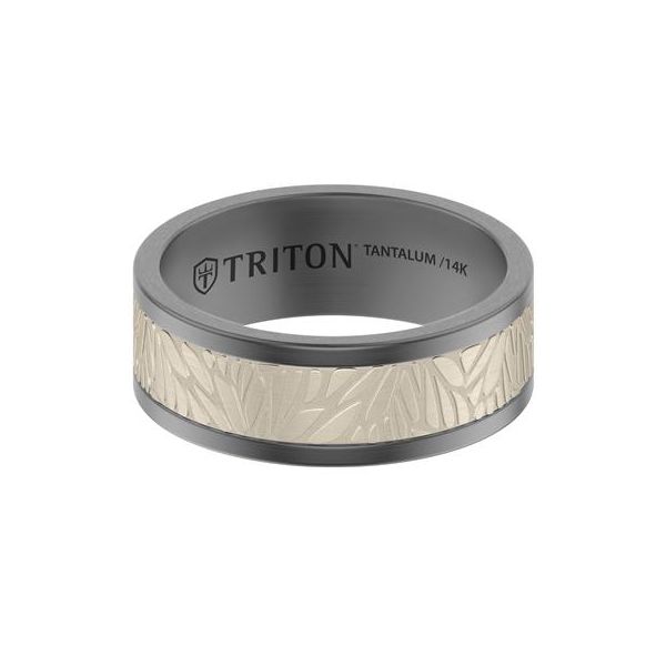 Tantalum and white gold band with engraved inlay Carroll's Jewelers Doylestown, PA