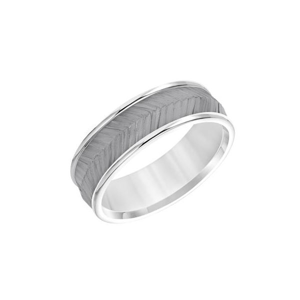 Black Rhodium Carved Chevron Wedding Band Image 2 Carroll's Jewelers Doylestown, PA