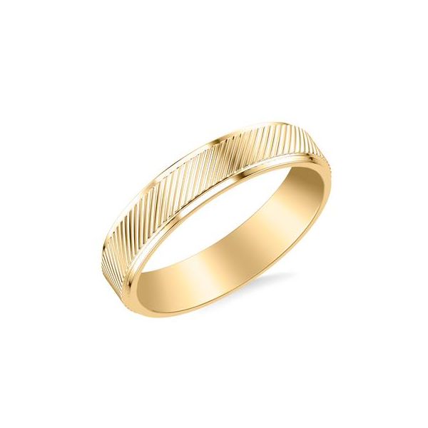 YG Gents Wedding band with Diagonal cuts Image 2 Carroll's Jewelers Doylestown, PA
