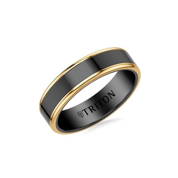 Black and Gold Tungsten Band Image 2 Carroll's Jewelers Doylestown, PA