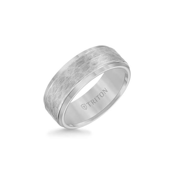 Tungsten Carbide Step Edge Hammered Center Band Image 2 Carroll's Jewelers Doylestown, PA