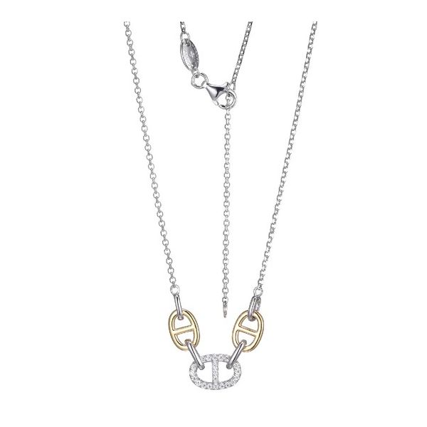 Sterling Silver Two tone Mariner Link necklace with CZ Carroll's Jewelers Doylestown, PA