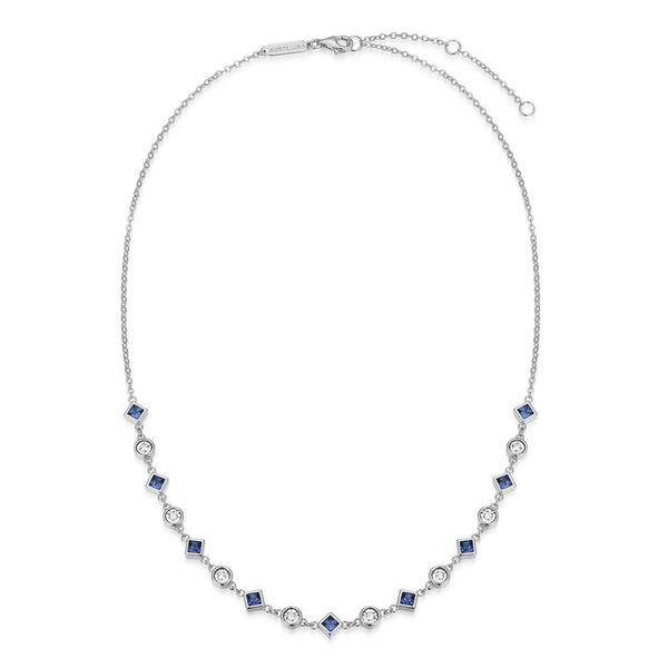 Sterling Silver LG Sapphire & Diamond Station Necklace Carroll's Jewelers Doylestown, PA