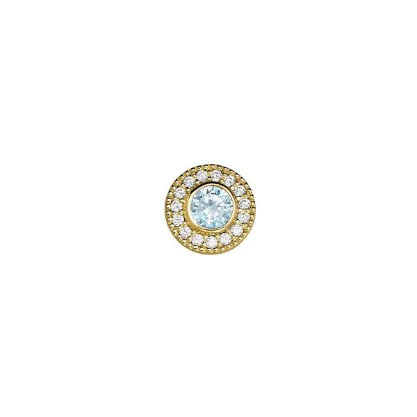 Gold Finish Sterling Silver Micropave Round Simulated Aqu...