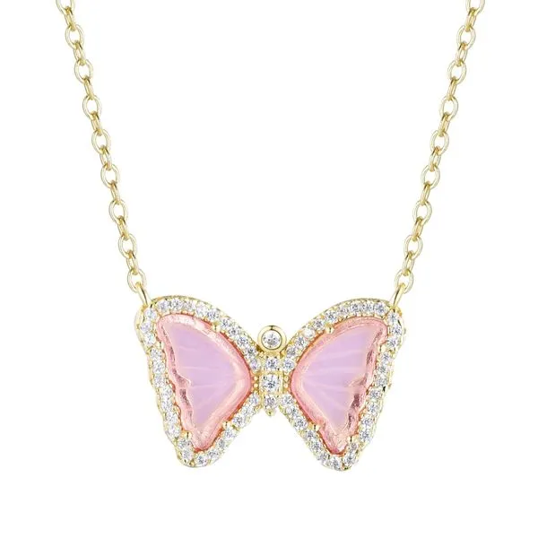 SS/GP Pink Butterfly Necklace