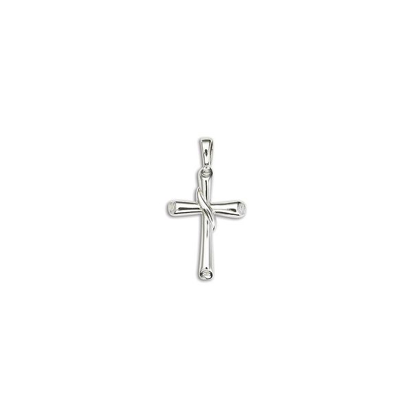 Sterling Silver Solid Medium Half Round Flair Scroll Cross Pendant Carroll's Jewelers Doylestown, PA