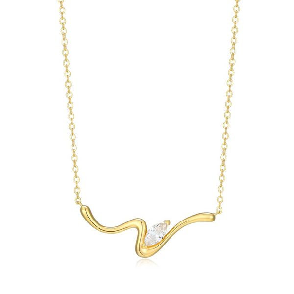 Gold Plated Curved Bar with CZ Marquise Carroll's Jewelers Doylestown, PA