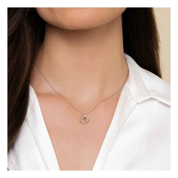 2 Tone Silver and Gold Circle Necklace Image 3 Carroll's Jewelers Doylestown, PA