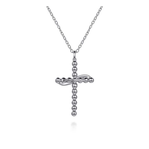 2 tone Silver and Gold Beaded Cross Necklace Image 2 Carroll's Jewelers Doylestown, PA