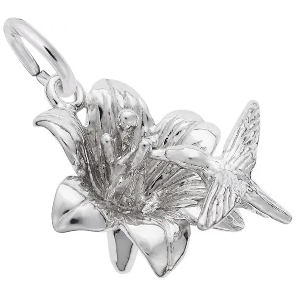 Sterling Silver Hibicus Flower with Hummingbird Charm Carroll's Jewelers Doylestown, PA
