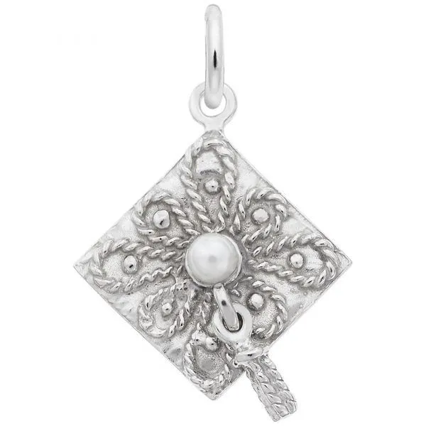 Sterling Silver Pearl Graduation Cap Charm