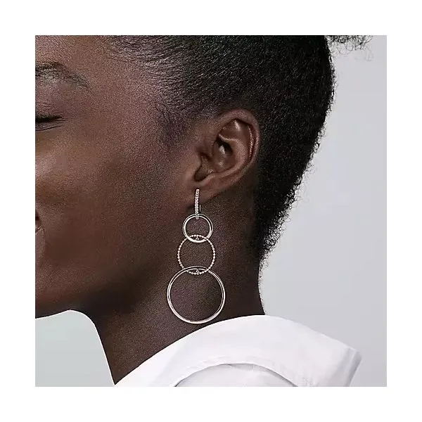 SS Long Circle Drop Earrings with White sapphire Image 2 Carroll's Jewelers Doylestown, PA