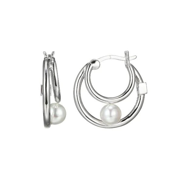 SS Double Hoop Earring with Shell Pearl Carroll's Jewelers Doylestown, PA