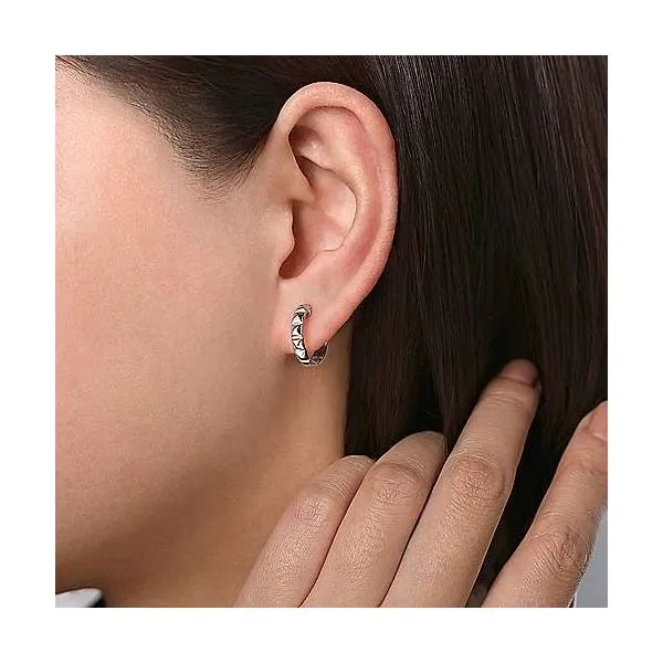 SS pyramid design huggie earrings Image 2 Carroll's Jewelers Doylestown, PA