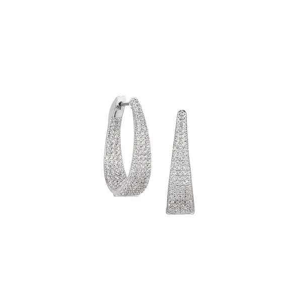 \Platinum Finish Sterling Silver Micropave Hoop Earrings ...