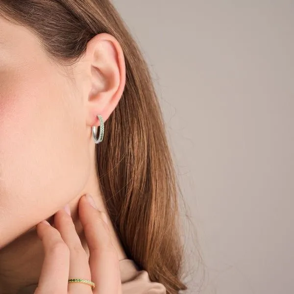 SS  multi color green CZ hoop earrings