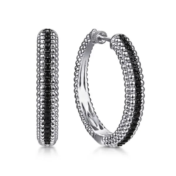 Gabriel Silver Black Spinel Hoop Earrings
