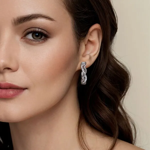 Gabriel Silver Twisted Hoops with White Sapphire