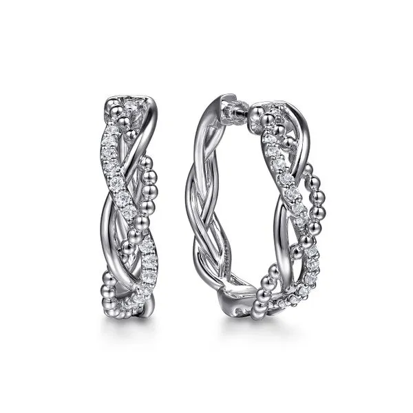 Gabriel Silver Twisted Hoops with White Sapphire