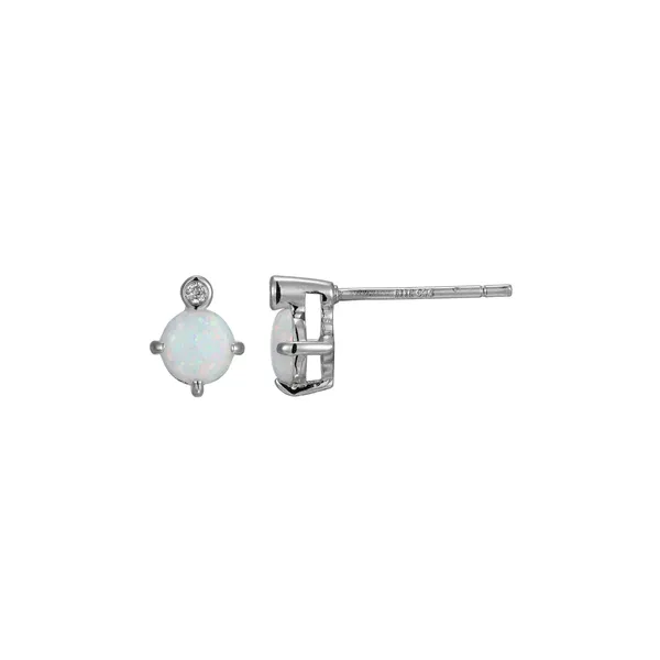 Sterling Silver Lab Grown Opal and Diamond Earrings