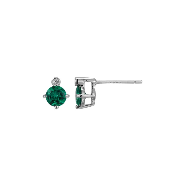 Sterling Silver Lab Grown Emerald and Diamond Earrings