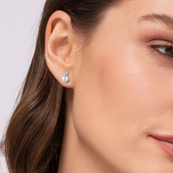 SS Pearl and Diamond Earrings Image 2 Carroll's Jewelers Doylestown, PA