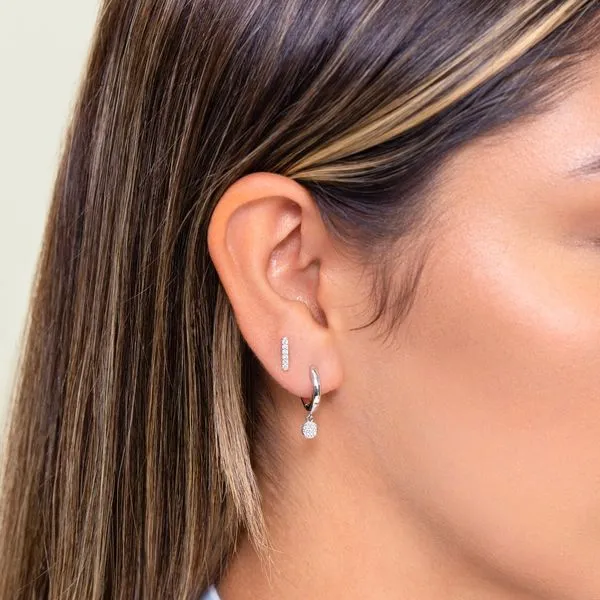 SS Hoop Earrings with diamond pave dangle Image 2 Carroll's Jewelers Doylestown, PA