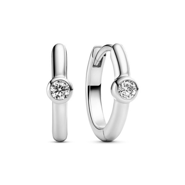 Silver Huggie Earrings with Bezel CZ Carroll's Jewelers Doylestown, PA