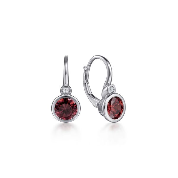 SS Garnet and Diamond Leverback Earrings Carroll's Jewelers Doylestown, PA