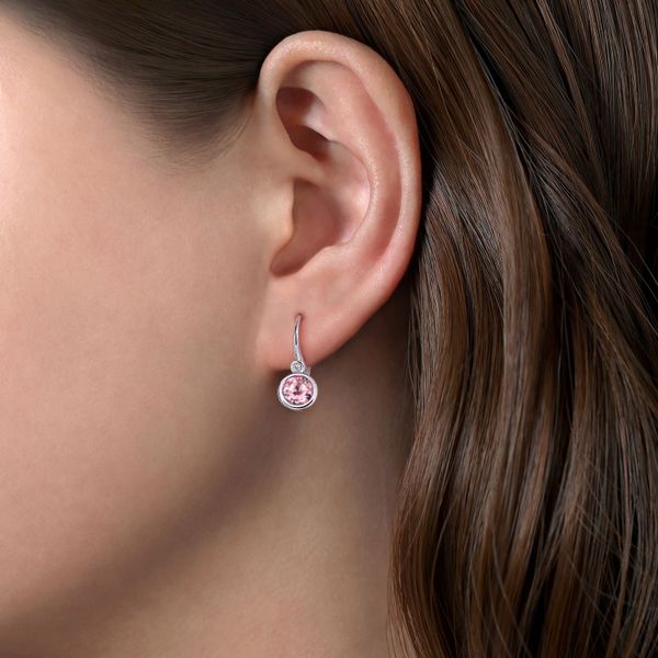 SS Pink Zircon and Diamond Leverback Earrings Image 2 Carroll's Jewelers Doylestown, PA
