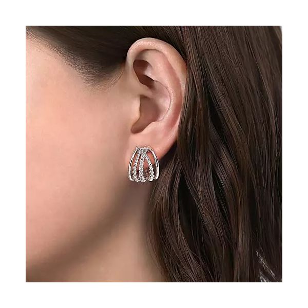 SS Omega Back Earrings with white sapphire Image 2 Carroll's Jewelers Doylestown, PA