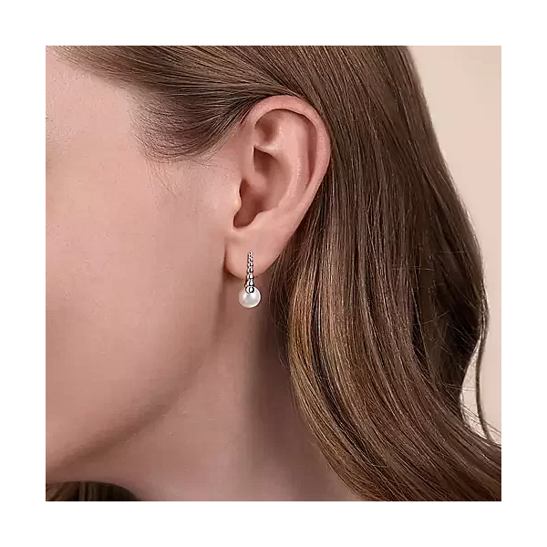 SS Pearl Hoop Earrings Image 2 Carroll's Jewelers Doylestown, PA