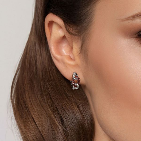 SS Bujukan Garnet Huggie Earrings Image 2 Carroll's Jewelers Doylestown, PA