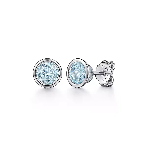 Sterling Silver Stud Earrings With 2=1.44Tw Round Bezel set Aquamarines Carroll's Jewelers Doylestown, PA
