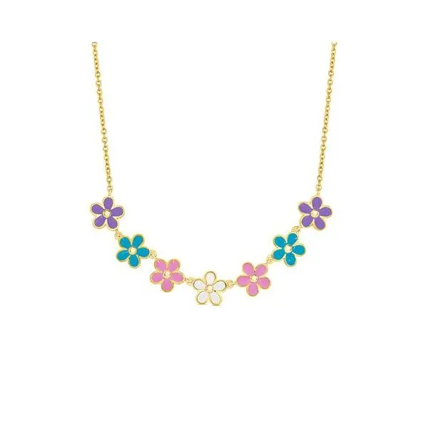 Childrens Yellow 18kt Gold Plate Multi Color Flower Necklace
