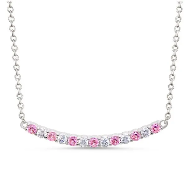 Childs bar necklace with pink and white CZ
