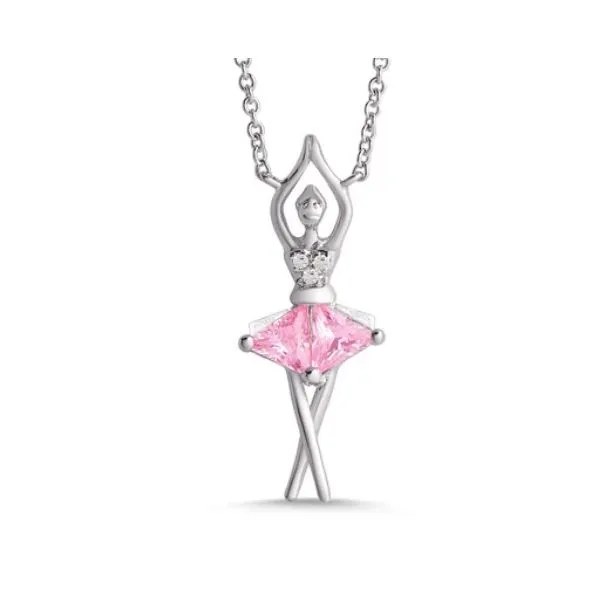 Childrens Sterling Silver Ballerina Necklace with Pink Cu...