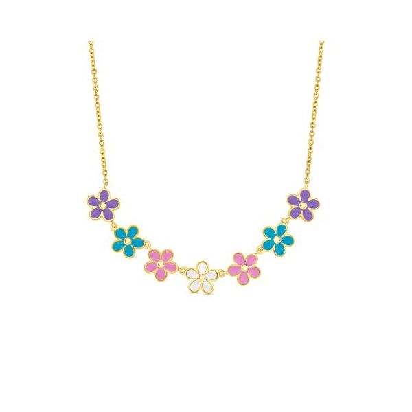 Childrens Yellow 18kt Gold Plate Multi Color Flower Necklace Carroll's Jewelers Doylestown, PA