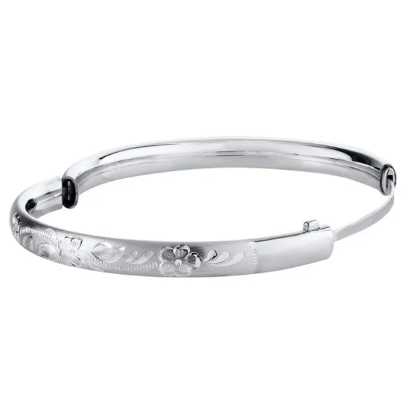 Childrens Sterling Silver Bangle Bracelet Brush Finish with Hand Engraved Floral Design Image 2 Carroll's Jewelers Doylestown, PA