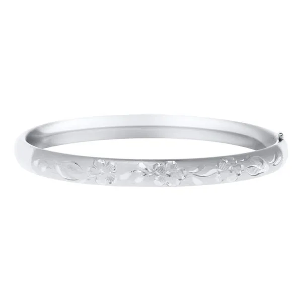Childrens Sterling Silver Bangle Bracelet Brush Finish with Hand Engraved Floral Design Carroll's Jewelers Doylestown, PA