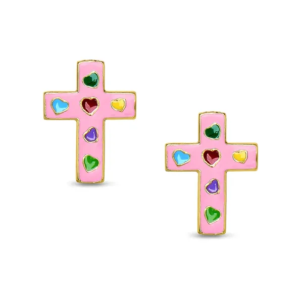 child's pink enamel cross earrings Carroll's Jewelers Doylestown, PA
