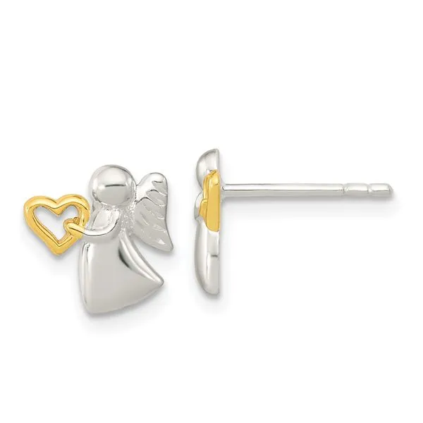 2 Tone Angel with Gold Heart Earrings
