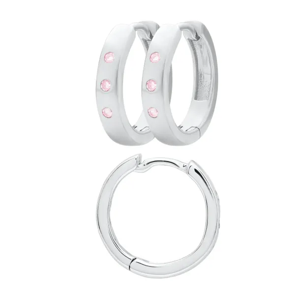 SS Child Huggy Earrings with Pink Sapphire