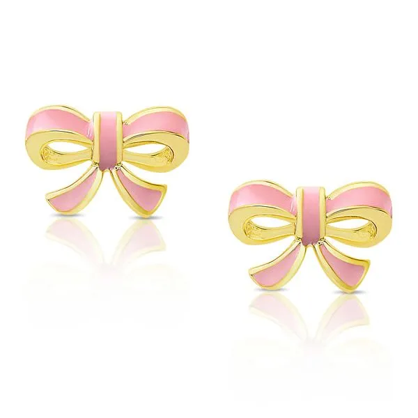 childs pink bow earrings