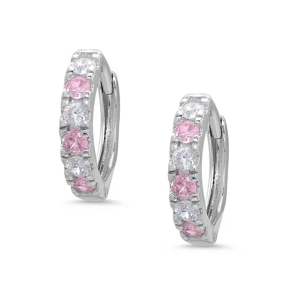Childs Pink & White CZ Earrings